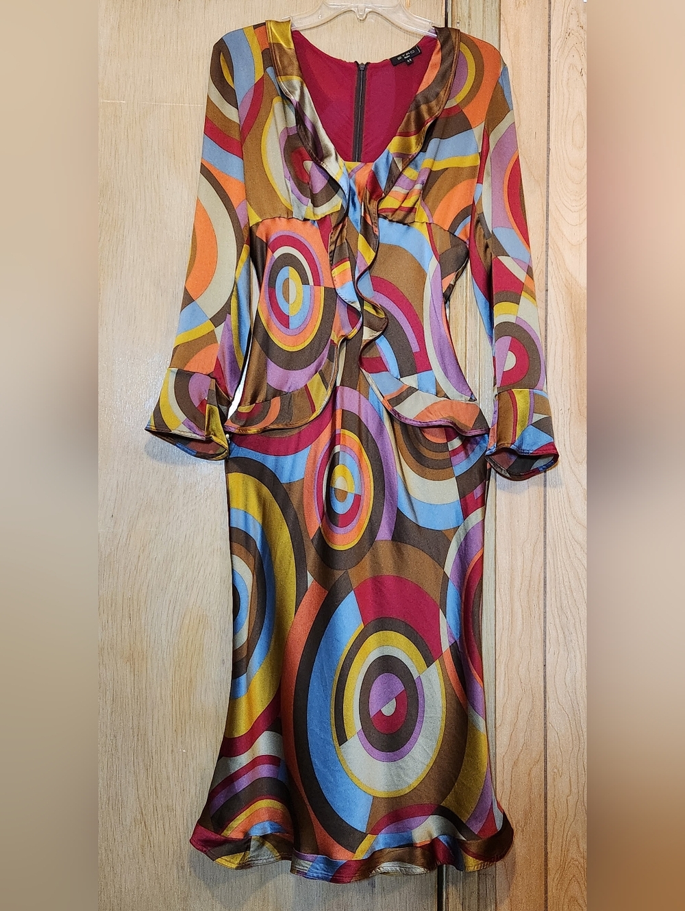 Vintage ETRO 100% Silk Dress Womens  Med 70's Psycho Geo Print ~See Size Detail~